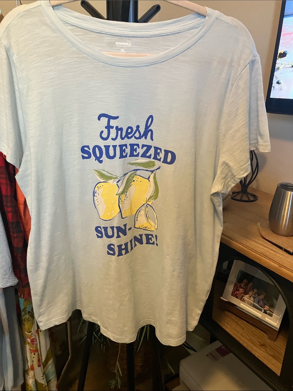 Sonoma Light Blue Graphic Tee with Yellow Lemon Print
